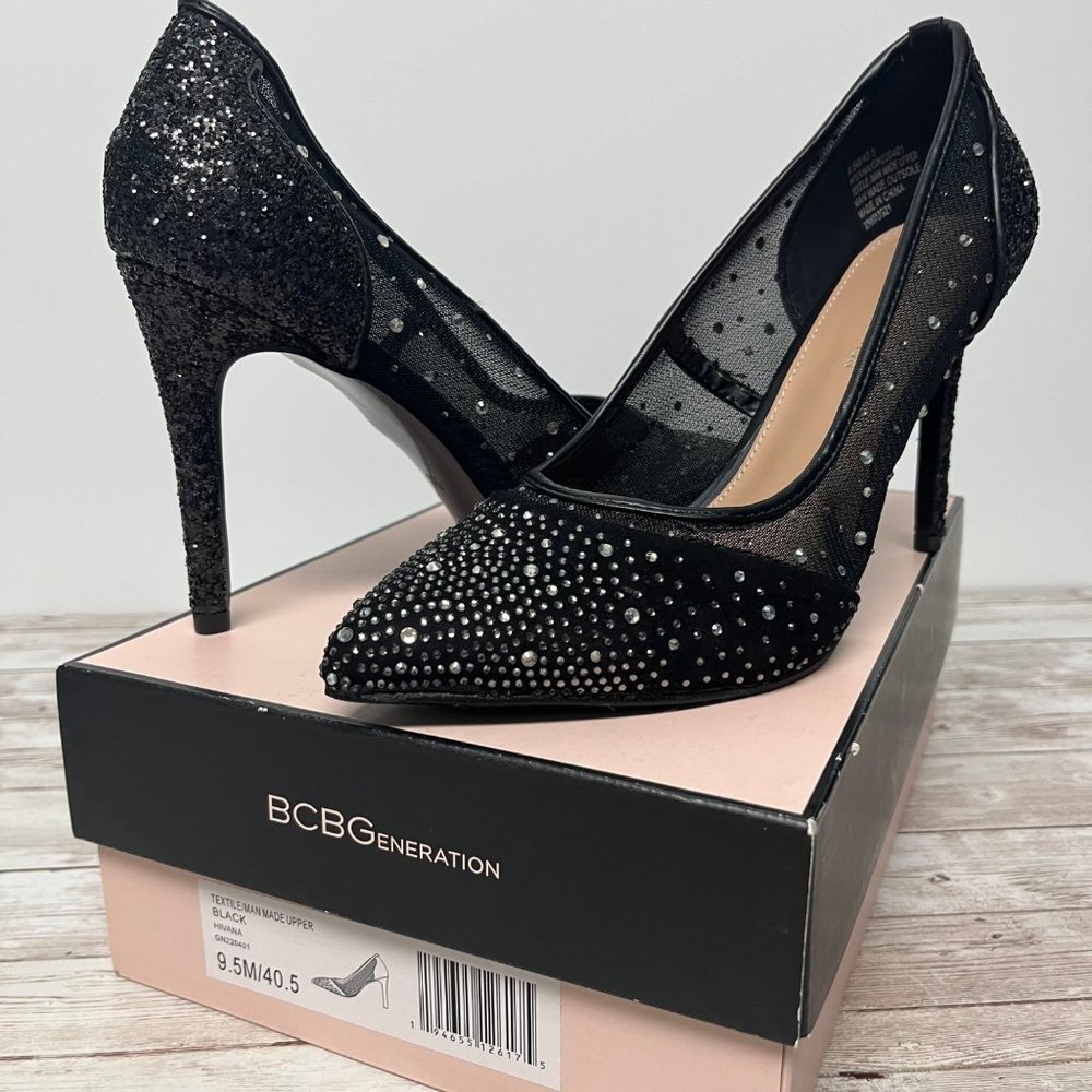 BCBGeneration SIZE 9.5 M Hivana Black Rhinestone Jewel Pointed Toe Pump BCBG